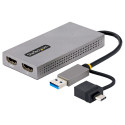 StarTech.com Adattatore USB 3.0 a HDMI, Scheda Video Esterna USB 3.0 a Doppio HDMI (1x 4K30Hz/1x 1080p), Cavo da 11cm integrato con Dongle da USB-A a USB-C; Convertitore da USB-A/C a Dual HDMI - Win/Mac