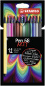 STABILO Pennarello Premium - Pen 68 - ARTYLine - Astuccio da 12 con appendino - 12 colori assortiti