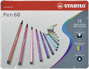 STABILO Pennarello Premium - Pen 68 - Scatola in Metallo da 15 colori assortiti