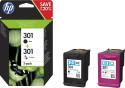 HP 2x 301 2-pack Black/Tri-color Original Ink Cartridges cartuccia d'inchiostro 2 pz Originale Resa standard Nero, Ciano, Magenta, Giallo