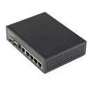 StarTech.com Switch rete LAN industriale a 6 porte - 4 porte PoE RJ45 + 2 slot SFP 30W - 10/100/1000Mbps Power over Ethernet - Commutatore/Hub gigabit switch - Montabile su guida DIN / -40&deg;C to 75&deg;C