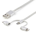 StarTech.com Cavo di ricarica multiplo USB da 1m - Adattatore da USB a Micro-USB o USB-C o Lightning per iPhone / iPad / iPod / Android - Certificato Apple MFi - Caricatore USB 3 in 1 - Intrecciato