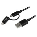 StarTech.com Cavo di ricarica 2 in 1 da 1m - Da USB a Lightning o Micro-USB per iPhone / iPad / iPod / Android - Certificato Apple MFi - Caricabatterie multi-telefono - USB 2.0