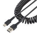 StarTech.com Cavo USB C Ricarica Veloce da 50cm; Cavetto USB tipo C 2.0 Spiralato di Alimentazione e Sincronizzazione; Cavo Adattatore USB A a USB C corto in resistente Fibra Aramidica, Maschio-Maschio, TPE - Nero