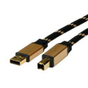 ROLINE 11.02.8805 cavo USB 4,5 m USB 2.0 USB A USB B Nero, Oro
