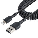 StarTech.com Cavo Lightning a USB- A da 50 cm Certificato MFi, Cavetto iPhone Spiralato di Ricarica/Alimentazione, Resistente Cavo USB a Lightning in Fibra Aramidica con Rivestimento TPE , Cavo Caricatore Nero